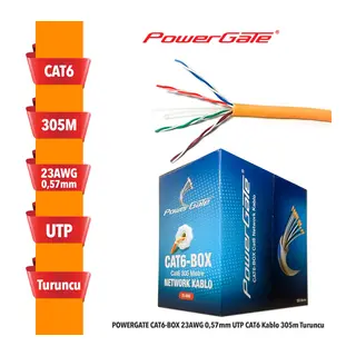 POWERGATE CAT6-BOX-OR, 23AWG, 0,57mm, UTP, CAT6 Kablo, 305m, Turuncu