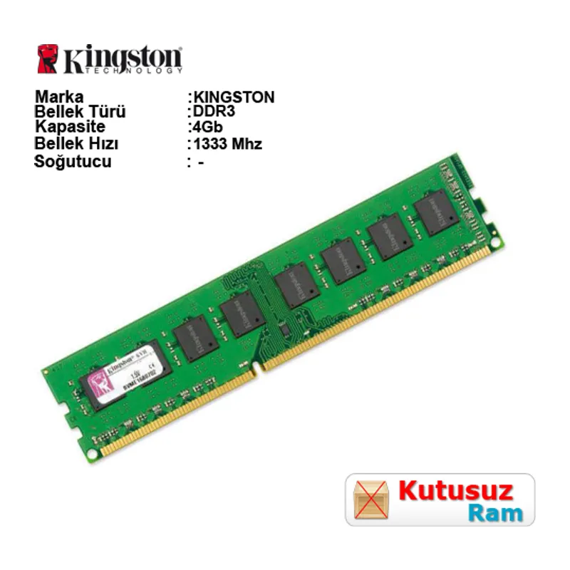 KINGSTON 4GB DDR3 1333Mhz Pc Ram KVR13N9S8/4 (Kutusuz)