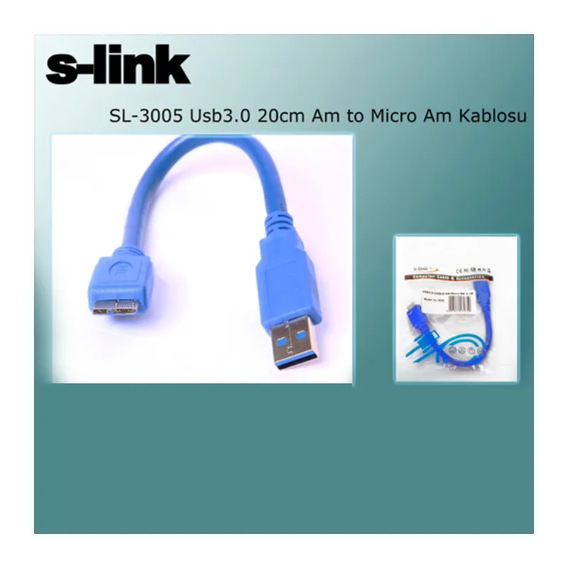 S-LINK SL-3005 Usb 3.0 Am to Micro Am (20cm) Kablo