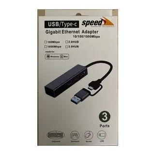 Speed SP-UET01 3 Port USB Type-C to Ethernet Gigabit Ethernet Rj45 Çevirici