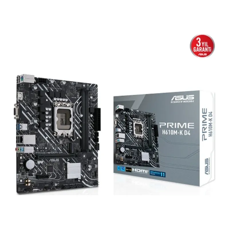 ASUS PRIME H610M-K D4 ARGB DDR4 3200 HDMI GLAN M.2 1700P (12-13-14. Nesil)