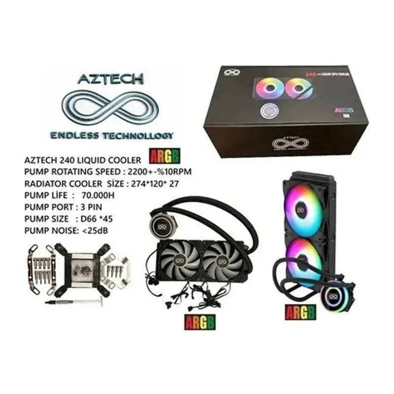 AZTECH LIQUID COOLING AZ240-1B (intel-Amd Destekli) ARGB LED 240MM SIVI SOĞUTMA SISTEMI