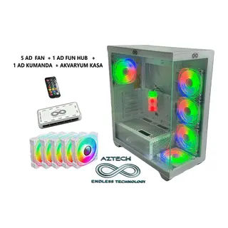 AZTECH AZT201-W 850W 80+ MODULER TEMPERLI CAM U.KUMANDALI+5XRGB FAN AKVARYUM GAMING KASA BEYAZ