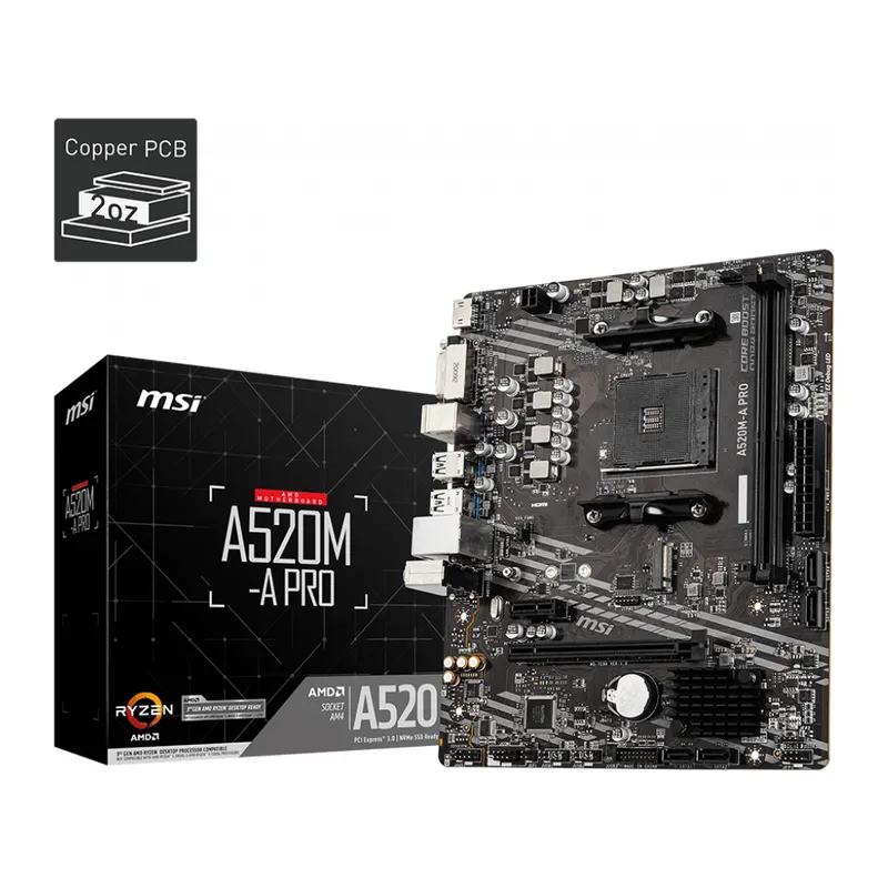 MSI A520M-A PRO DDR4 4600MHZ 1XHDMI 1XDVI 1XM.2 USB 3.2 MATX AM4 (AMD AM4 5000/4000/3000 SERİLERİ İLE UYUMLU)