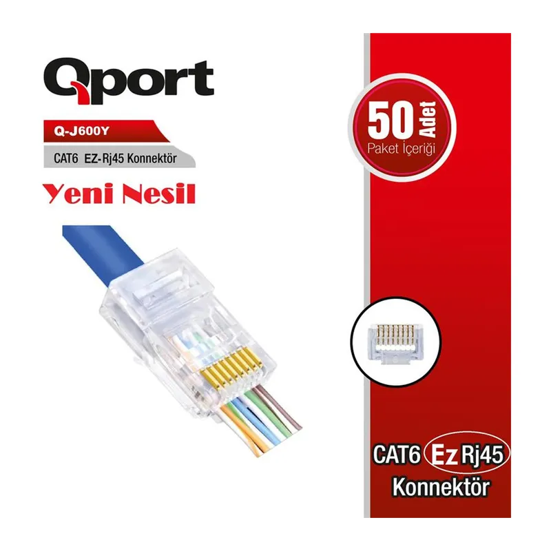 QPORT Q-J600Y CAT6 50 LİK PAKET EZRJ45 YENİ NESİL KONNEKTÖR
