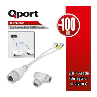 QPORT Q-SPLPOE1 POE SPLITTER 2-İN-1 AĞ KONNEKTÖRÜ+ 3 YOLLU RJ45 KONNEKTÖRÜ