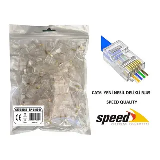 SPEED SP-U100-D CAT6 YENİ NESİL DELİKLİ EZRJ45 KONNEKTÖR 100 ADET