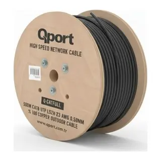 QPORT Q-CATFULL 500 M LSZH CAT6 OUTDOOR 23AWG 0.58MM %100 BAKIR SİYAH KABLO