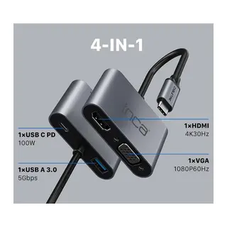 INCA ITPC-06T TYPE-C HUB X4 HDMI 4K@30 Hz+ VGA+ USB 3.0+PD 100W ALUMINYUM KASA ÇOKLAYICI