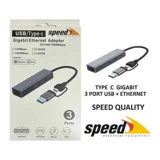 SPEED SP-UET01 USB3.0/TYPE-C 3 PORT USB 3.0 ÇOKLAYICI GIGABIT ETHERNET DÖNÜŞTÜRÜCÜ