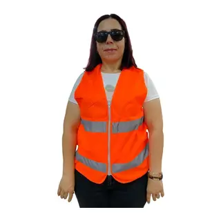 Fermuarlı Turuncu İkaz Yeleği XL Beden 59 cm