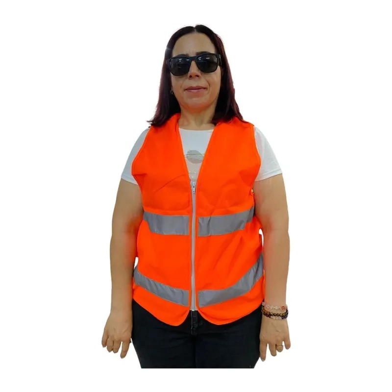 Fermuarlı Turuncu İkaz Yeleği XL Beden 59 cm