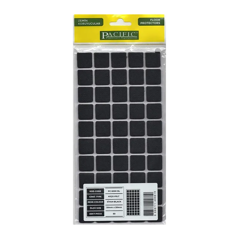 Pacific 6020 BL Yapışkanlı Keçe 20 mm X 20 mm Siyah