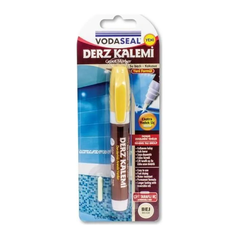 Vodaseal Çift Uçlu Su Bazlı Kokusuz Kalıcı Derz Kalemi Bej