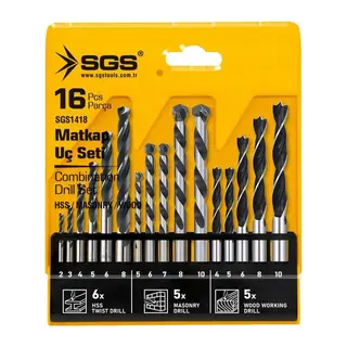 Sgs 1418 Ahşap Metal Beton Matkap Ucu Seti 16 Parça