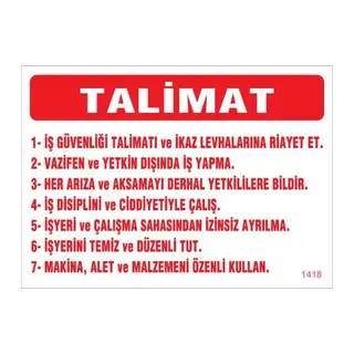 İş Güveliği Talimatları Levhası 25x35 KOD:1418