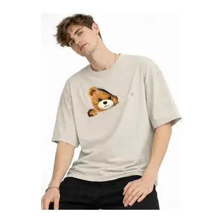 MN - Bear Baskılı Oversize Tişört BEJ