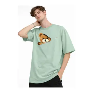 MN - Bear Baskılı Oversize Tişört SU YESILI
