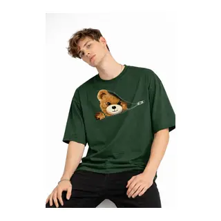 MN - Bear Baskılı Oversize Tişört HAKI