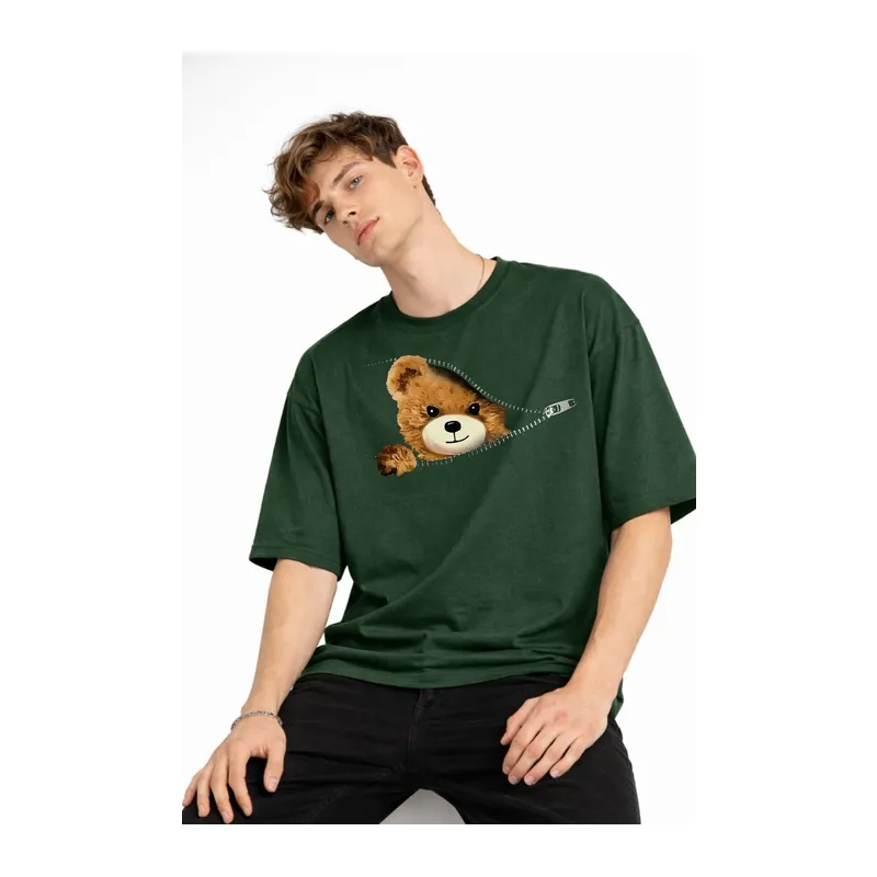 MN - Bear Baskılı Oversize Tişört HAKI