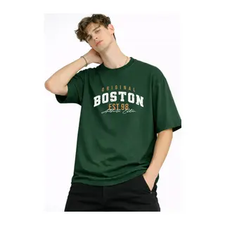 Boston - Baskılı Oversize Tişört HAKI
