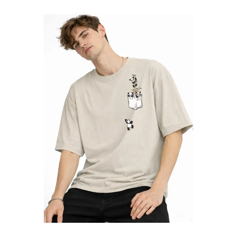 Panda - Baskılı Oversize Tişört BEJ