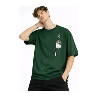 Panda - Baskılı Oversize Tişört HAKI