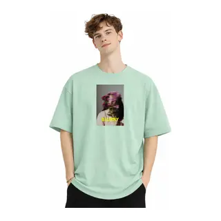 Blurry - Oversize Erkek Tişört SU YESILI