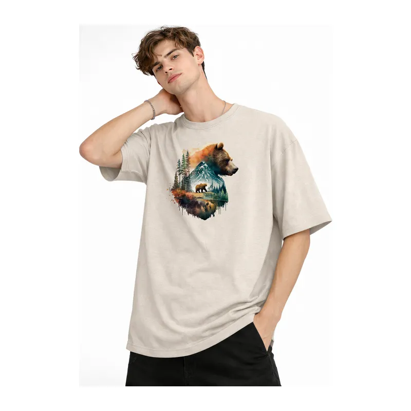 Bear2 - Oversize Tişört BEJ