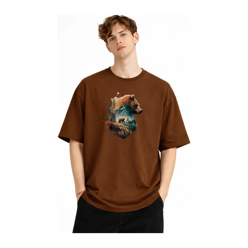 Bear2 - Oversize Tişört KAHVE