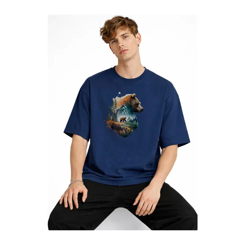 Bear2 - Oversize Tişört Koyu Mavi