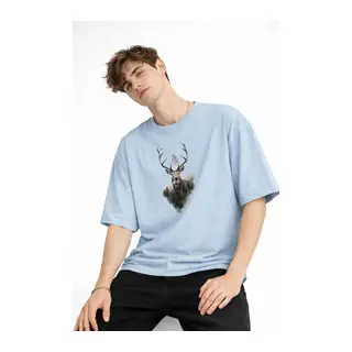 Deer - Oversize Erkek Tişört Bebek Mavisi