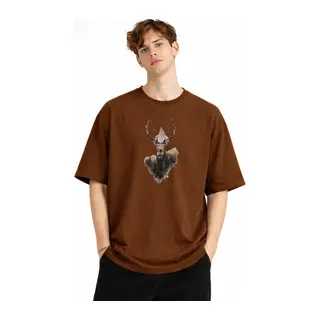Deer - Oversize Erkek Tişört KAHVE