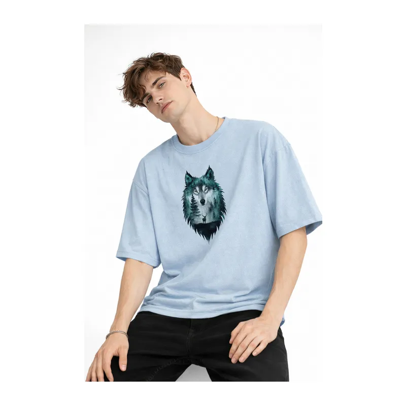 Wolf - Oversize Erkek Tişört Bebek Mavisi