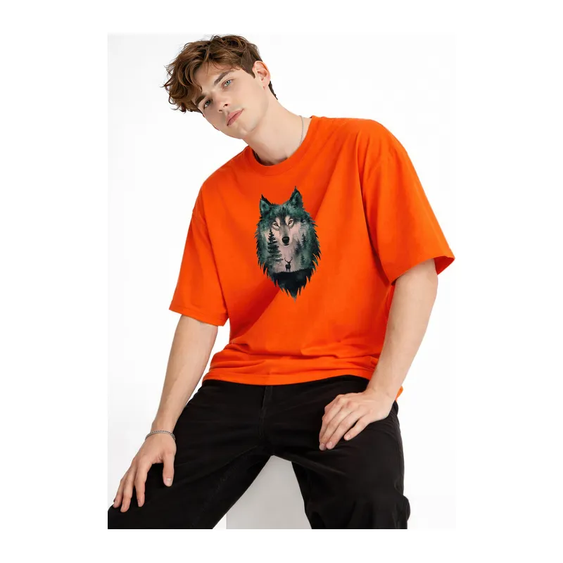 Wolf - Oversize Erkek Tişört TURUNCU