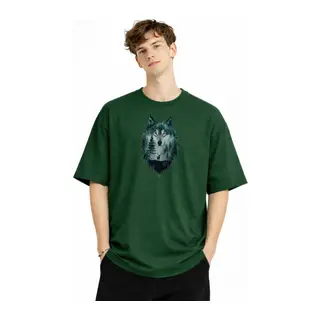 Wolf - Oversize Erkek Tişört HAKI