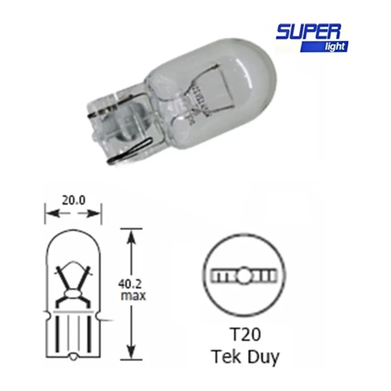Super Light T20 Dipsiz Halojen Park Ampulü Tek Duy 2'li