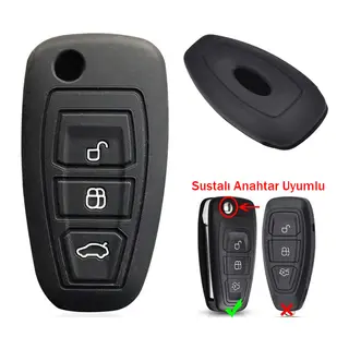 Ford Focus Mondeo Fiesta Kuga Katlanır Anahtar Uyumlu Silikon Oto Anahtar Kumanda Kabı Kılıf Siyah