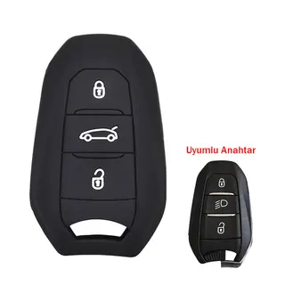 Peugeot 208 308 508 3008 5008 Uyumlu Silikon Oto Anahtar Kumanda Kabı Kılıf Siyah