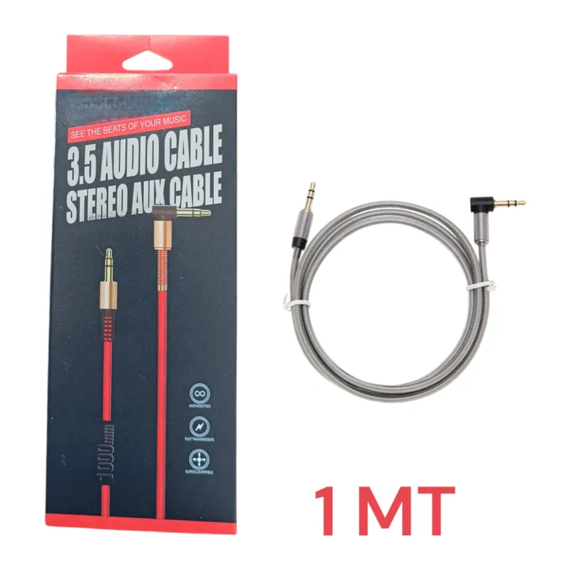 Metal Başlık TPE Kablo 3.5mm Aux Kablo 1 Metre Renkli