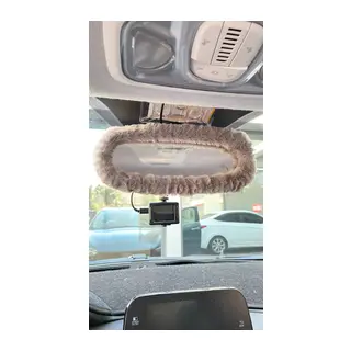Peluş Dikiz Ayna Kılıfı Süs Gri