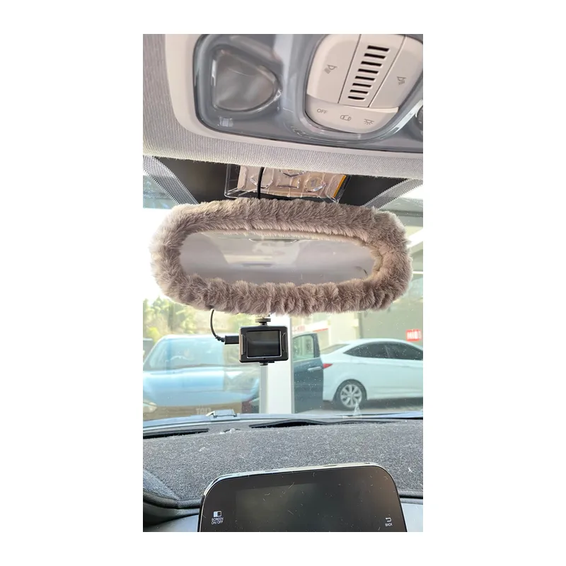 Peluş Dikiz Ayna Kılıfı Süs Gri