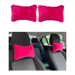 Yumuşak Peluşlu Ortopedik Araba Seyahat Boyun Yastığı 2'li Fuşya Pembe