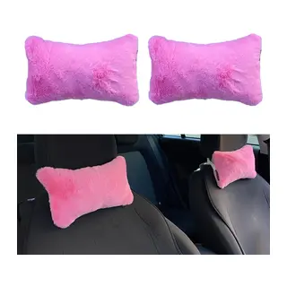 Yumuşak Peluşlu Ortopedik Araba Seyahat Boyun Yastığı 2'li Şeker Pembe