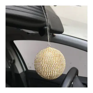 Kristal Taşlı Disko Topu Dikiz Ayna Süsü Büyük 8cm Altın