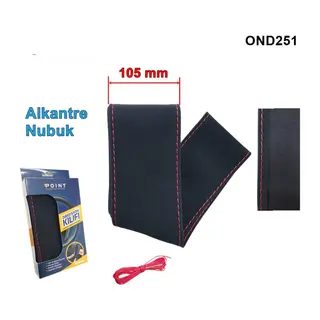 Alcantra Nubuk Kumaş Dikme Direksiyon Kılıfı 105mm 38-40cm Kırmızı Dikişli Siyah