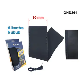 Alcantra Nubuk Kumaş Dikme Direksiyon Kılıfı 90mm 38-40cm Siyah Dikişli Siyah