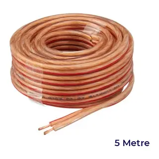 Elektrik Oto Tesisat Kablosu Çiftli Bitişik Kordon Saf Bakır 2x0.75mm 5 Metre Şeffaf