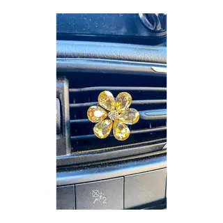 Kristal Damla Taşlı Çiçek Klima Havalandırma Izgara Süsü Klips Sarı