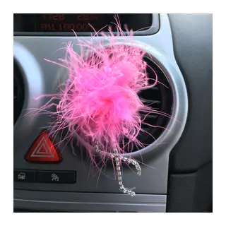 Flamingo Gümüş Pleksi Taşlı Havalandırma Klips Oto Süsü Pembe